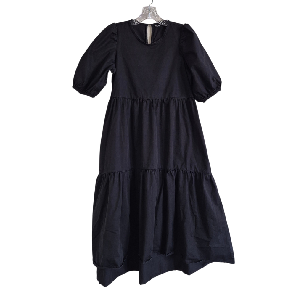 Zara Midi Dress Women S Black Cottagecore Coastal Grandmother Tiered Puff Sleeve